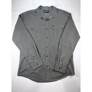 Marc Ecko Shirt Men XL Plaid Black/White Chest Pockets Button Up Long Sleeve Y2K